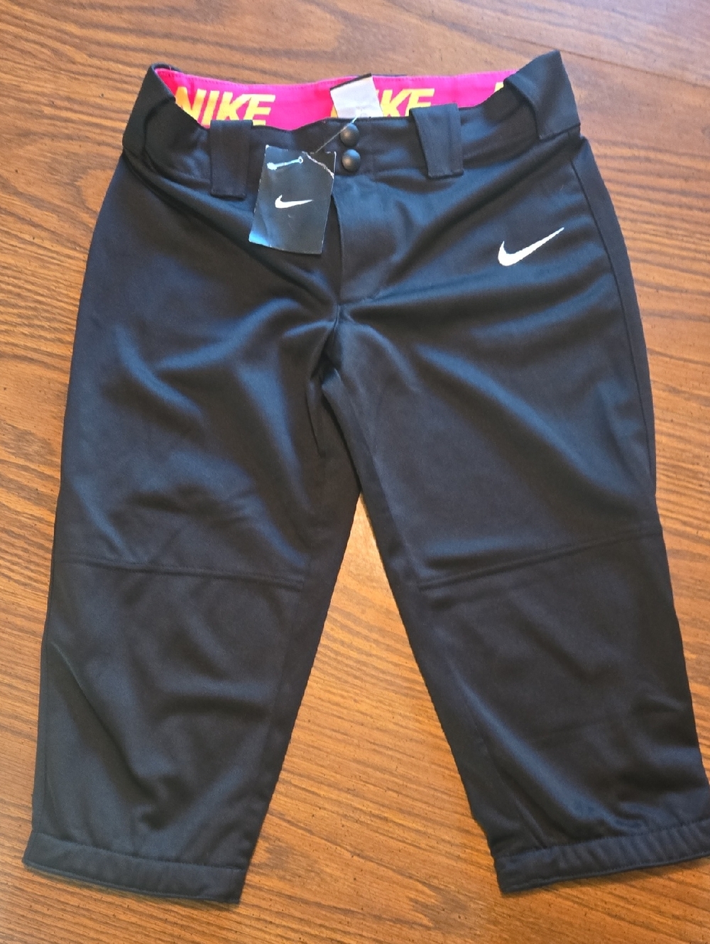 Nike Girls' Black Capri Sweatpants with Pink Waistband